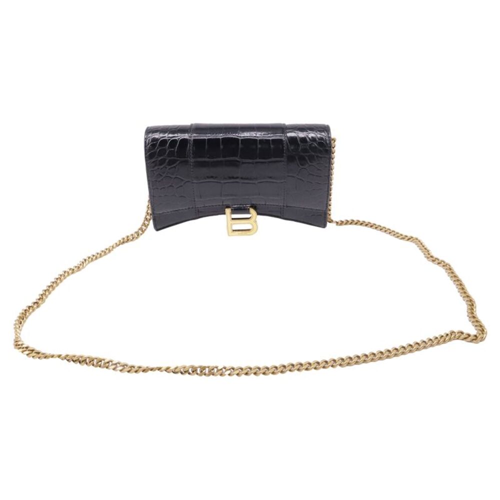 Balenciaga Croc-Embossed Wallet on Chain Bag in Black Leather
